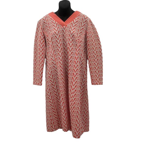 Women's Long Sleeve Casual Mini Dress V-Neck Back Zip Chevron Print White/Red - Picture 1 of 11